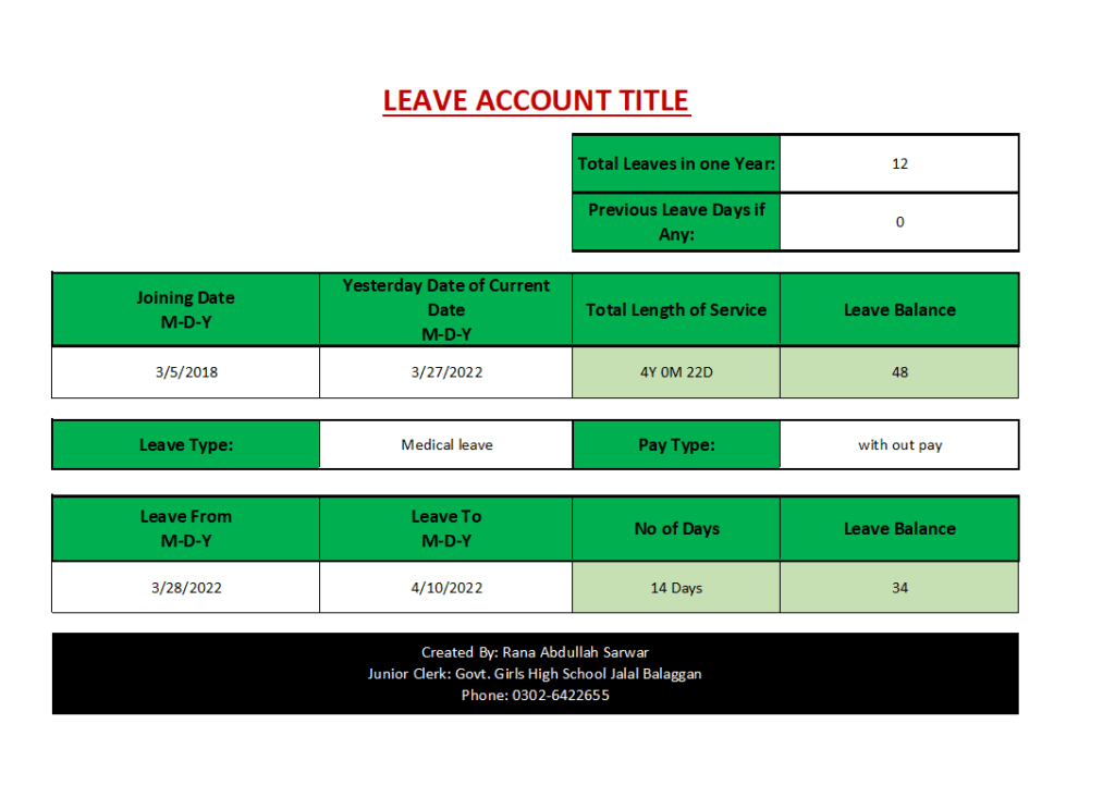 Leave Account Title Calculator