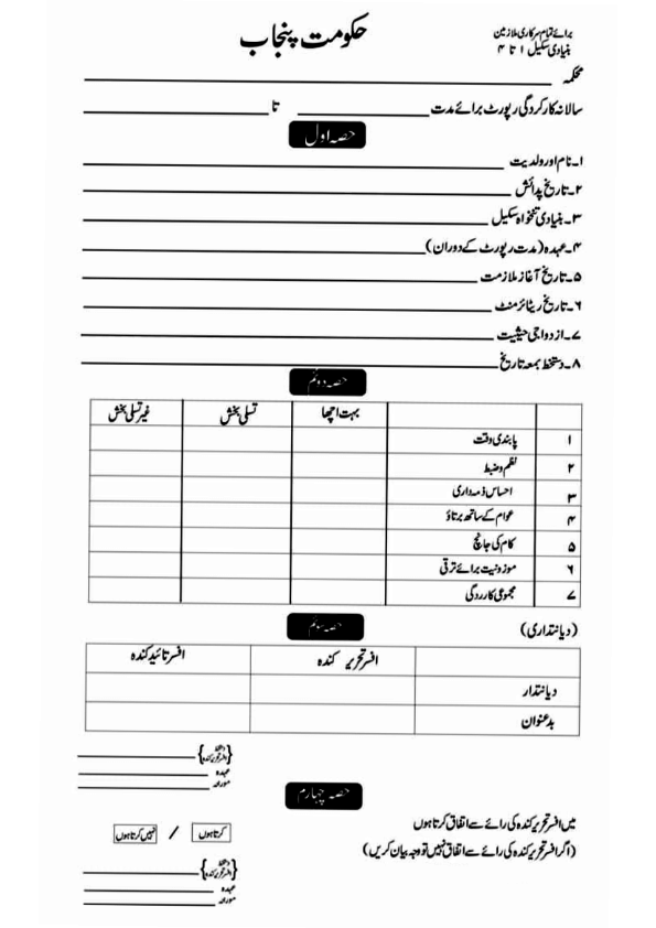 ACR / PER Form for Class IV Employees