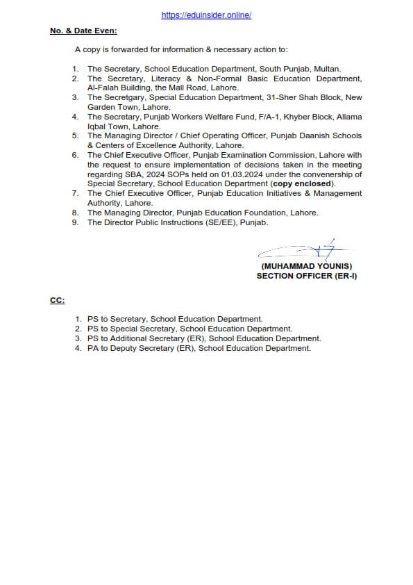 Date Sheet of Final Term School Based Assessment (SBA) 2024 Education